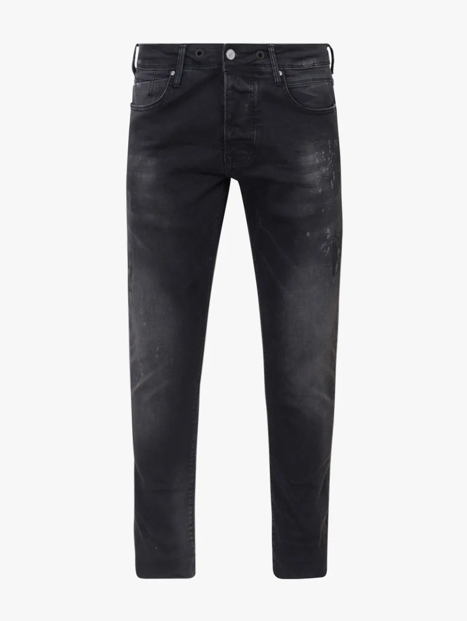 Черни мъжки дънки с леко накъсване slim fit LO1791