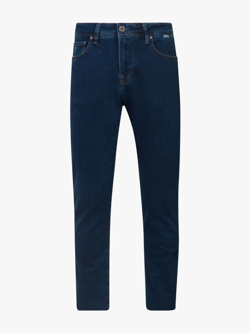 Тъмносини плътни дънки с кафяв шев regular fit CS450